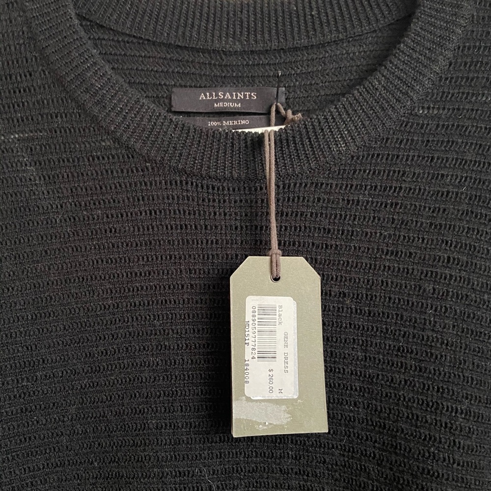 NEW Allsaints merino wool black dress medium tags Batwing - Picture 4 of 8